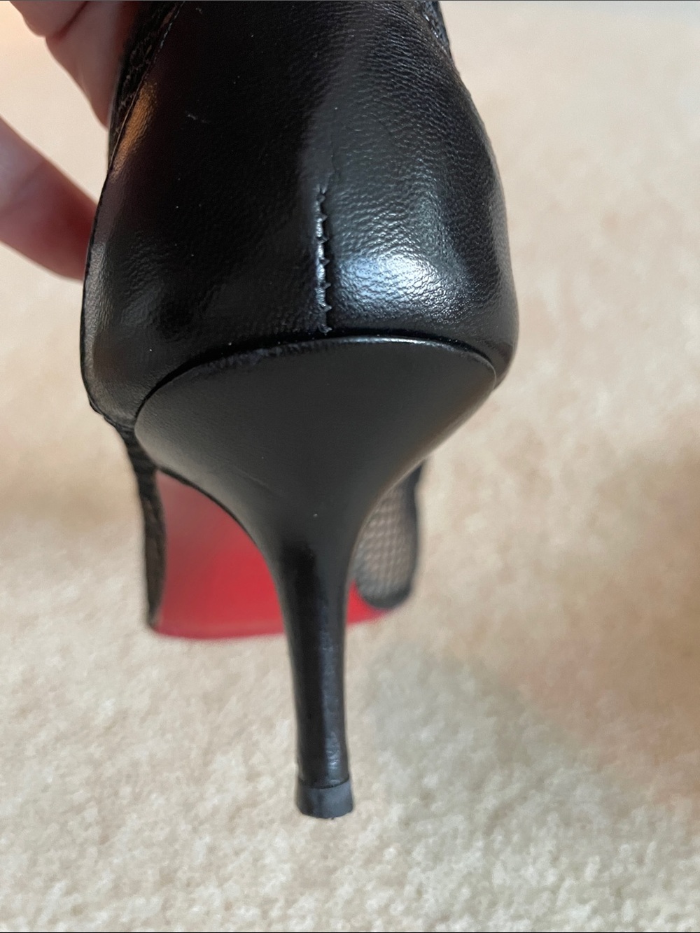 Black Mesh Peep-Toe Pumps with Red Soles - Picture 7 of 7